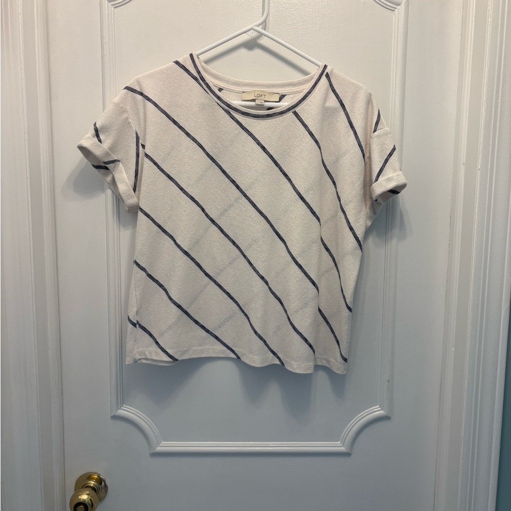 LOFT White Tee with Navy Stripes